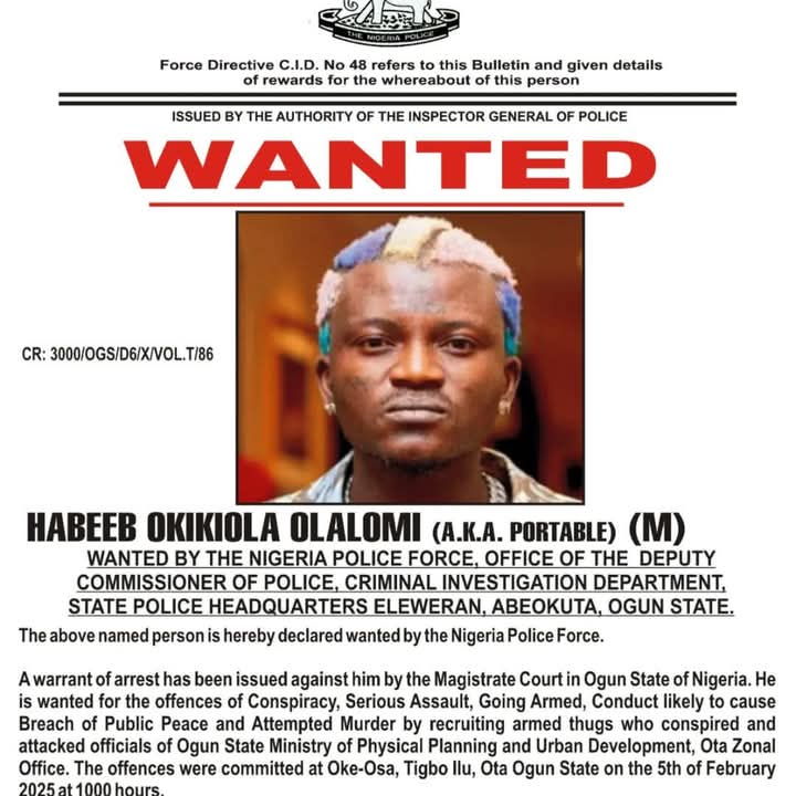 Police Declares Habeeb Olalomi Portable Wanted