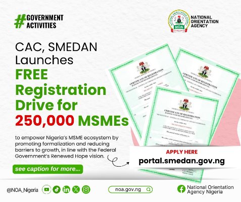 CAC, SMEDAN Launch Free Registration Drive for 250,000 MSMEs CAC, SMEDAN Launch Free Registration Drive for 250,000 MSMEs