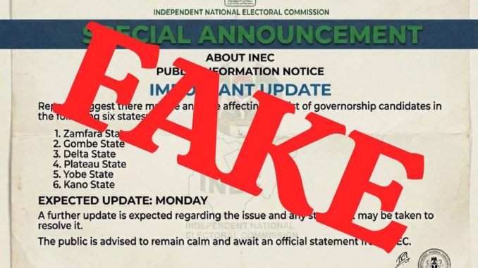 INEC Fake Governorship Candidates Announcement